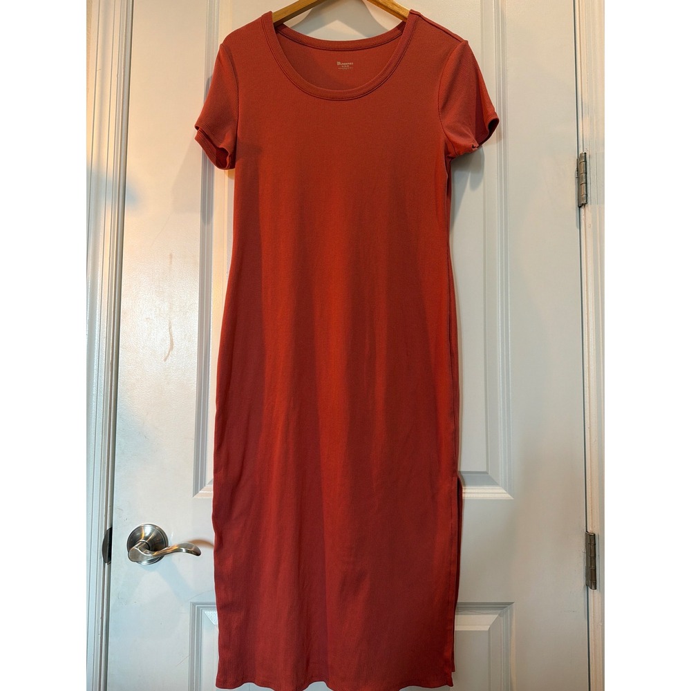 No Boundaries Ribbed Knit Midi Dress XL 16-18 Burnt Orange Short Sleeve Scoop